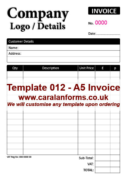 Invoice A5 012