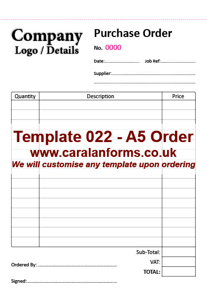 Purchase Order A5 022